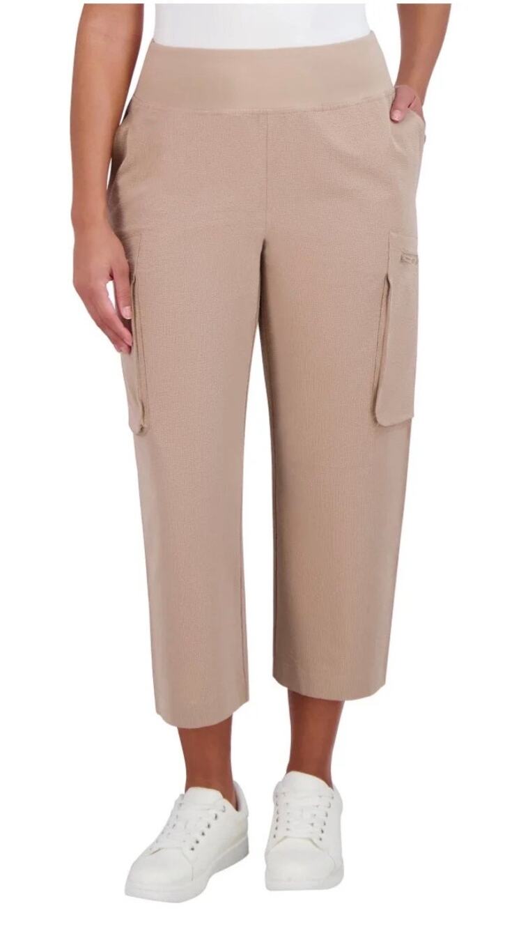 Sage Collective Women's Cropped Cargo Pants, Zip Pockets, Tan, Size XL